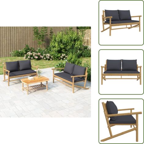 Panca da patio - vidaXL Panca da Giardino con Cuscini Grigio Scuro in Bambù - Cuscino in gommapiuma