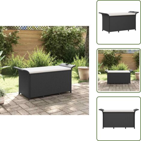 Panca da patio - vidaXL Panca da Giardino con Cuscino Nero 116x46x57 cm in Polyrattan - Panca da esterno