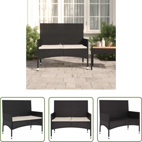 Panca da terrazza - Panca da Giardino a 2 Posti con Cuscini in Polyrattan Nero