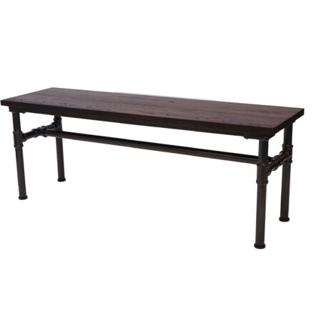 Panca design industriale HHG-488b acciaio verniciato legno di olmo marrone