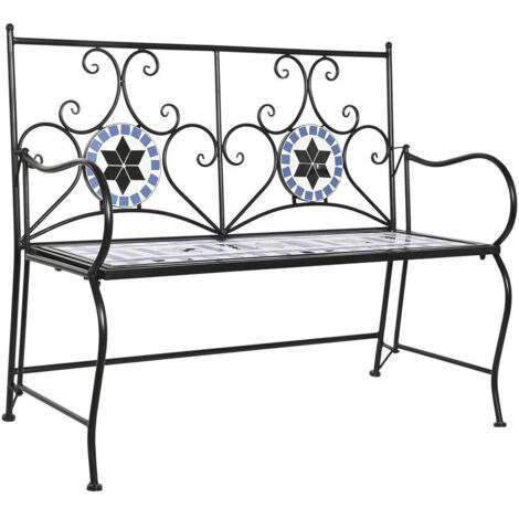 Panca DKD Home Decor Ceramica Mosaico Nero Metallo Multicolore (111 x 54 x 88 cm)