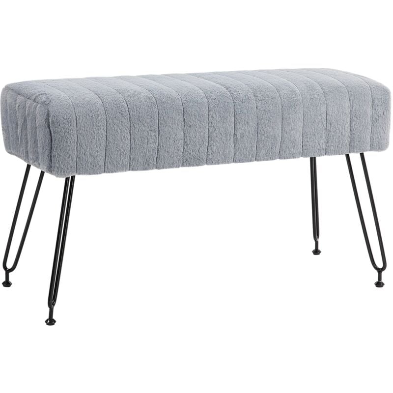 Panca Fondo Letto Imbottita 82x30x47 cm Pelliccia Sintetica Grigia