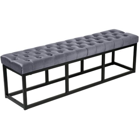 Panca fondo letto imbottita in tessuto velluto grigio supporto metallo nero 150 cm BAN10114