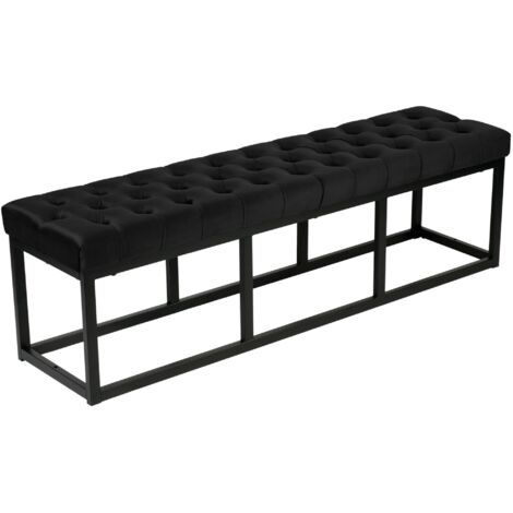 Panca fondo letto imbottita in tessuto velluto nero supporto metallo nero 150 cm BAN10113