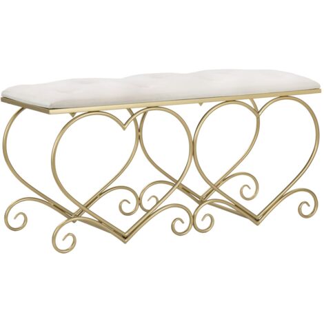 Panca Heart Crema 105x37,5x51,5 cm in Ferro e MDF e Spugna e Poliestere Oro e Rosa