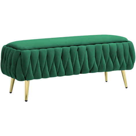 Panca Imbottita Divanetto In Velluto Contenitore Pouf Grande XXL PortaOggetti Intrecciato Panca Sgabello A Pie Di Letto Con Gambe In Metallo Dorato Cassapanca Ingresso Legno Massello Panchina - Petro