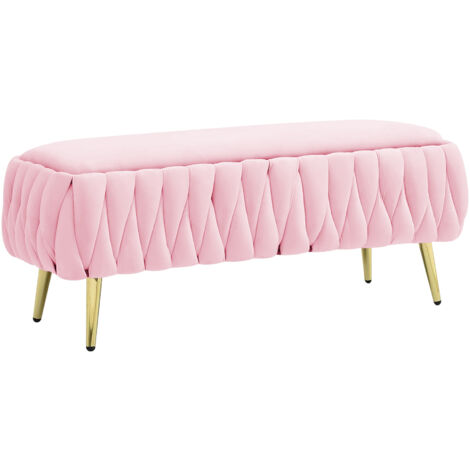 Panca Imbottita Divanetto In Velluto Contenitore Pouf Grande XXL PortaOggetti Intrecciato Panca Sgabello A Pie Di Letto Con Gambe In Metallo Dorato Cassapanca Ingresso Legno Massello Panchina - Rosa