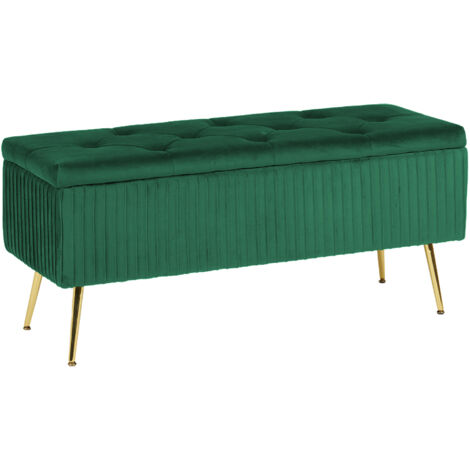 Panca Imbottita Divanetto In Velluto Contenitore Pouf Grande XXL PortaOggetti Panca Sgabello A Pie Di Letto Con Gambe In Metallo Dorato Cassapanca Ingresso Legno Massello Panchina - Petrolio