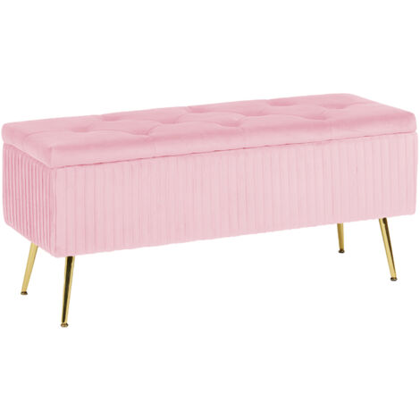 Panca Imbottita Divanetto In Velluto Contenitore Pouf Grande XXL PortaOggetti Panca Sgabello A Pie Di Letto Con Gambe In Metallo Dorato Cassapanca Ingresso Legno Massello Panchina - Rosa Cipria