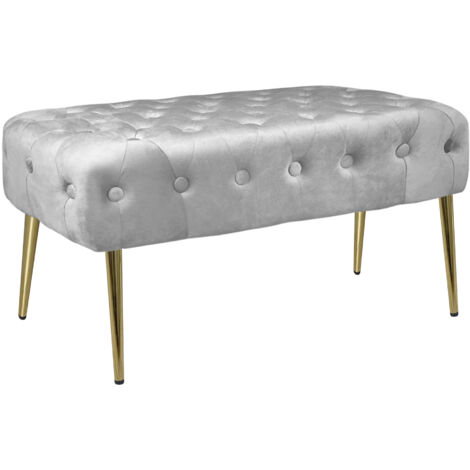 Panca Imbottita Divanetto In Velluto Sgabello A Pie Di Letto Con Gambe In Metallo Dorato Panchina Ingresso Legno Massello Pouf Grigio