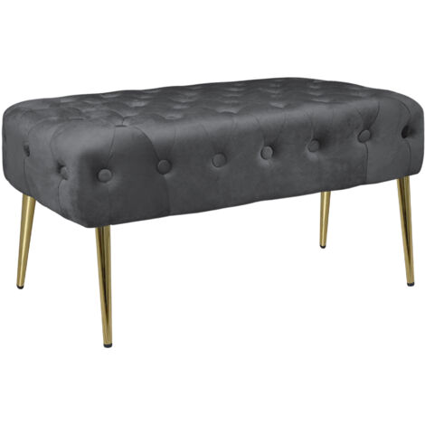 Panca Imbottita Divanetto In Velluto Sgabello A Pie Di Letto Con Gambe In Metallo Dorato Panchina Ingresso Legno Massello Pouf Stone