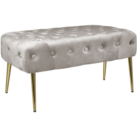 Panca Imbottita Divanetto In Velluto Sgabello A Pie Di Letto Con Gambe In Metallo Dorato Panchina Ingresso Legno Massello Pouf Tortora