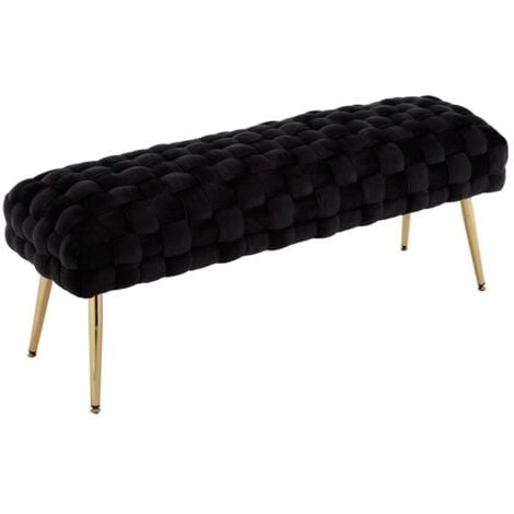 Panca Imbottita Fondo Letto in Velluto Panchina Ingresso Moderna con Gambe Dorate Cassapanca, Nero, 120CM, Wahson