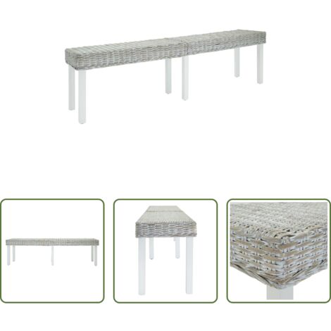 Panca in legno -  Panca Bianca 160x35x45 cm Rattan Kubu Naturale e Massello Mogano