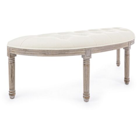 Panca in Legno Tessuto Beige Rustico da Interno - ARIANNA - Colore: Marrone