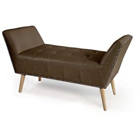 Panca in similpelle marrone gambe in legno