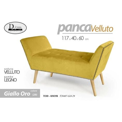 Panca in velluto gialla gambe in legno retro