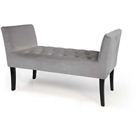 Panca in velluto grigio gambe in legno retro