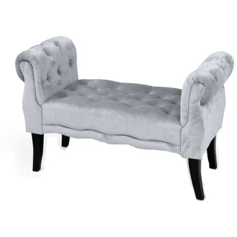 Panca in velluto grigio perla gambe in legno