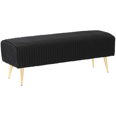 Panca in Velluto Nero Imbottito Gambe In Metallo Dorato 118 cm Glamour Paterson