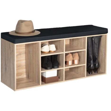 Panca ingresso scarpe in legno look faggio e cuscino nero TEO