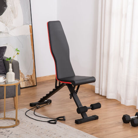 Panca Multifunzione 2 in 1 con Inclinazione Regolabile, Panca per Addominali e Pesi Imbottita con Corde Elastiche per Casa e Palestra, Nero