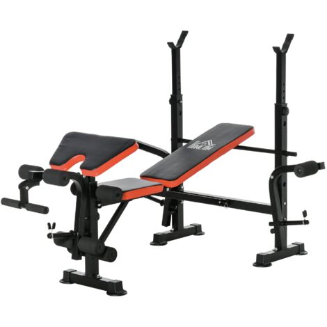 Panca Multifunzione Regolabile con Supporto per Bilanciere 175x139x127 cm in Acciaio e Plastica Rosso e Nero