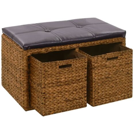 Panca panca con 2 cestini in giacinto d'acqua 71 x 40 x 42 cm marrone 020010822