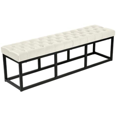 Panca panca fondo letto lunghezza 150 cm in velluto imbottita in velluto panna e metallo nero 100003669