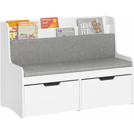 Panca Per Bambini Con Libreria Scatola Portaoggetti Con Ruote Panca Per Scarpe Con Cuscino Sedile Bianco 100x45x70cm KMB66-W SoBuy