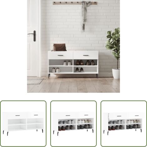 Panca per scarpe -  Panca Porta Scarpe Bianco Lucido 102x35x55 cm Legno Multistrato