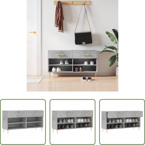 Panca per scarpe -  Panca Porta Scarpe Grigio Cemento 102x35x55cm Legno Multistrato
