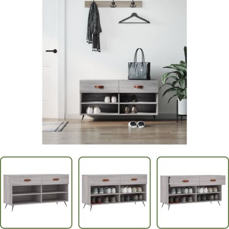 Panca per scarpe -  Panca Porta Scarpe Grigio Sonoma 102x35x55 cm Legno Multistrato
