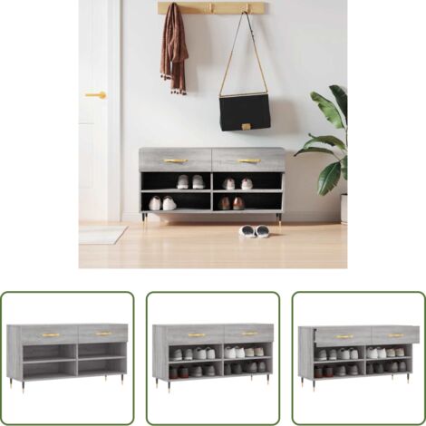 Panca per scarpe -  Panca Porta Scarpe Grigio Sonoma 102x35x55 cm Legno Multistrato