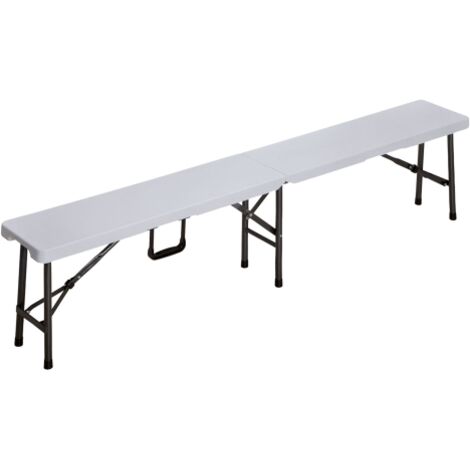 Panca pieghevole Party bianca 180x25x42 cm in acciaio e plastica HDPE per giardini esterno ed eventi dotata di maniglia