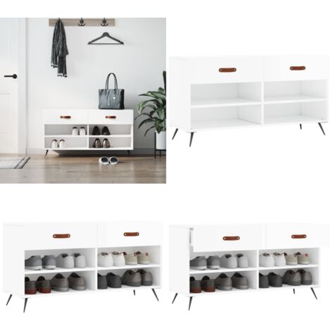 Panca Porta Scarpe Bianco Lucido 102x35x55 cm Legno Multistrato - Panca per scarpe - Ripostiglio scarpe