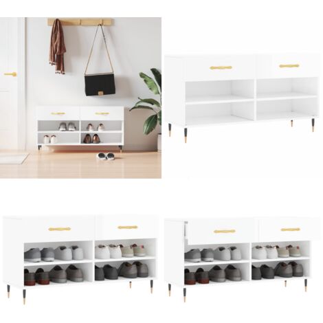 Panca Porta Scarpe Bianco Lucido 102x35x55 cm Legno Multistrato - Panca per scarpe - Ripostiglio scarpe