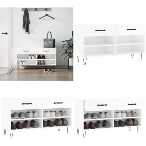Panca Porta Scarpe Bianco Lucido 102x35x55 cm Legno Multistrato - Panca per scarpe - Ripostiglio scarpe