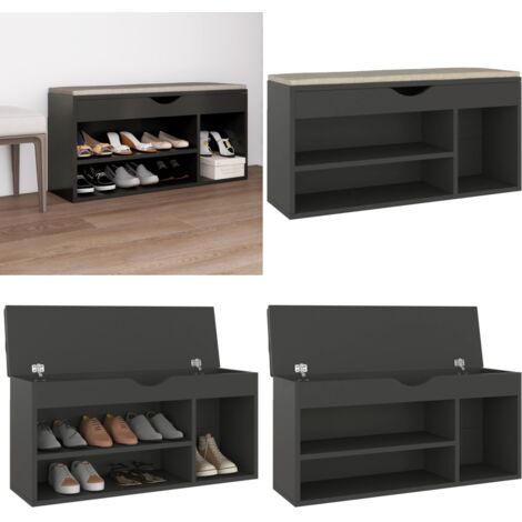 Panca Porta Scarpe con Cuscino Grigia 104x30x49cm Multistrato - Scarpiera con cuscino - Cuscino per panca