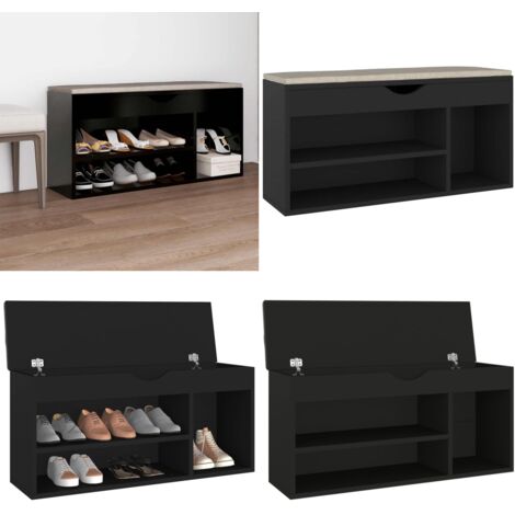 Meerveil Scarpiera Con Panca E Cuscino Imbottito, 3 Scomparti, 104x45x30 Cm, Bianco, In Legno Truciolare