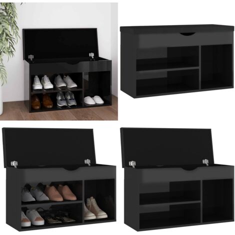 Panca Porta Scarpe Cuscino Nero Lucido 80x30x47cm Multistrato - Panca con cuscino - Cuscino per panca