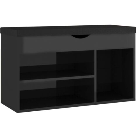 Panca Porta Scarpe Cuscino Nero Lucido 80x30x47cm Multistrato vidaXL