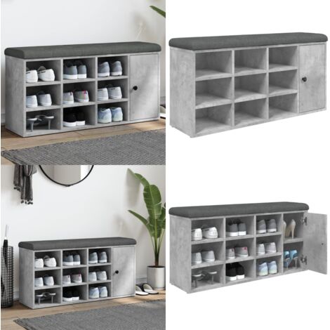 Panca Porta Scarpe Grigio Cemento 102x32x50cm Legno Multistrato - Scarpiera - Panca da corridoio