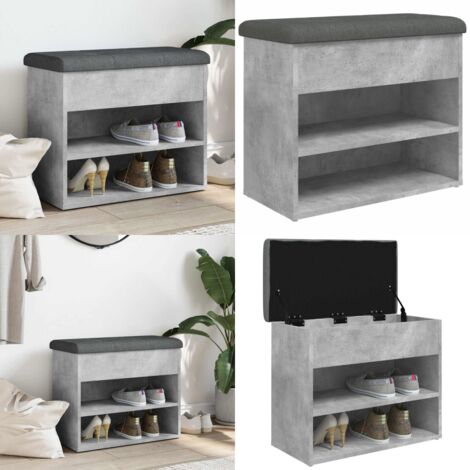 Panca Porta Scarpe Grigio Cemento 62x32x50cm Legno Multistrato - Scarpiera - Panca da corridoio