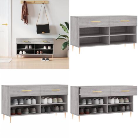 Panca Porta Scarpe Grigio Sonoma 102x35x55 cm Legno Multistrato - Panca per scarpe - Ripostiglio scarpe