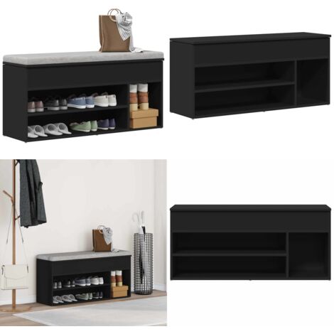 Panca Porta Scarpe Nera 102x30,5x45 cm in Legno Multistrato - Scarpiera nera - Scarpiera multistrato
