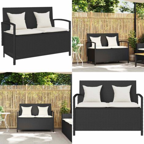 Panca Portaoggetti da Giardino con Cuscino in Polyrattan Nero - Cuscino da seduta - Contenitore portaoggetti