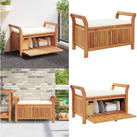 Panca Portaoggetti Giardino Cuscino 91 cm Legno Massello Acacia - Panca portaoggetti - Panca in legno
