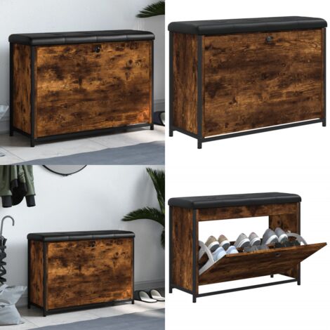 Panca Portascarpe Cassetto Ribaltabile Rovere Fumo 82x32x56cm - Cassetto ribaltabile - Panca da corridoio