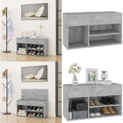 Panca Portascarpe Grigio Cemento 80x30x45 cm in Truciolato - Scarpiera - Armadio per scarpe